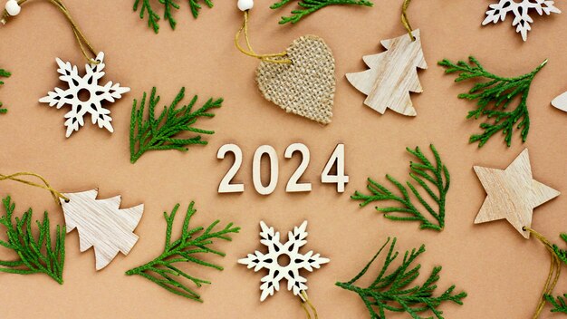 La nouvelle année arrive chiffres en bois décorations de noël en matériaux écologiques jouets fabriqués