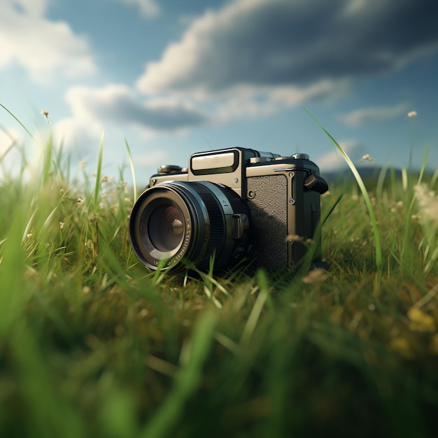 nouvelle caméra sur un terrain en herbe