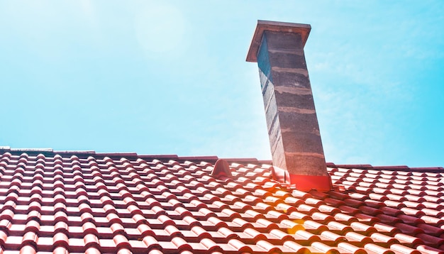 Nouvelle construction de toiture avec fenêtres de toit et protection de toit et ciel bleu.