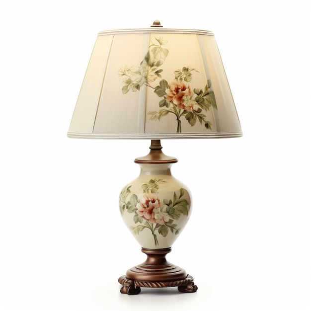 nouvelle lampe dorée décorée de fleurs sur fond blanc