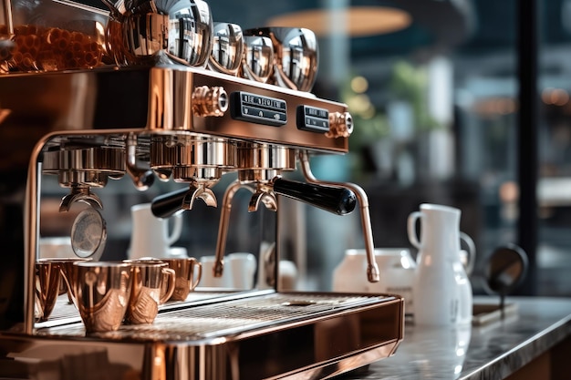 La nouvelle machine à café brillante du café est prête à commencer à faire du café