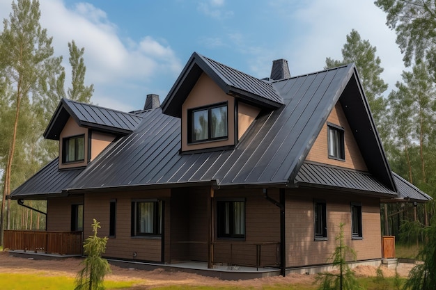 Nouvelle maison avec toit en bardeaux et métal