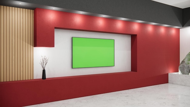 Nouvelles en arrière-plan de studio virtuel avec rendu 3D à écran vert