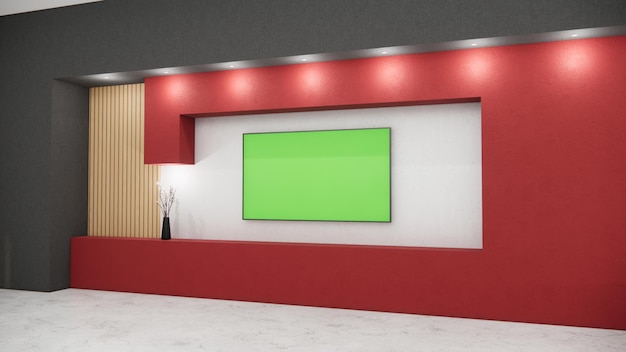 Photo nouvelles en arrière-plan de studio virtuel avec rendu 3d à écran vert