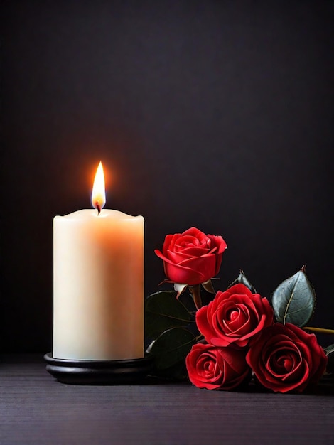 Nouvelles Bougies Romantiques En Rangée Avec Une Rose Rouge Dans Le Noir