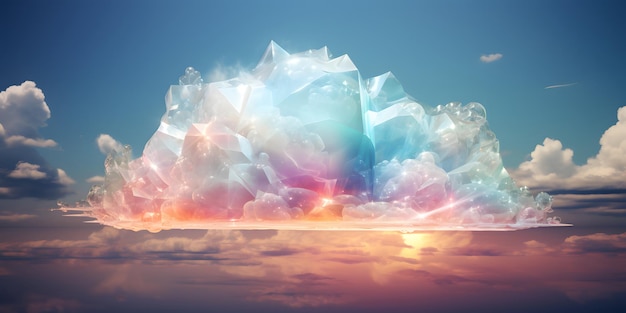 un nuage avec arc-en-ciel dans le ciel dans le style de science-fiction futuriste aigue-marine blanche et foncée