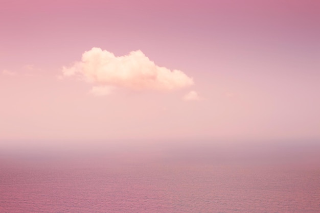Photo nuage blanc dans le ciel rose sur la mer rose fond de nature abstraite effet tonifiant créatif