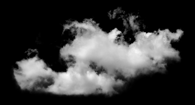 Nuage blanc isolé sur fond noir Effet de pince à fumée texturé