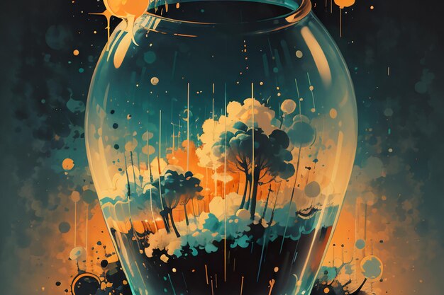 Nuage de bulle bouillante dans une bouteille de verre image abstraite papier peint illustration de fond