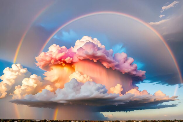 Photo un nuage coloré avec un arc-en-ciel dessus