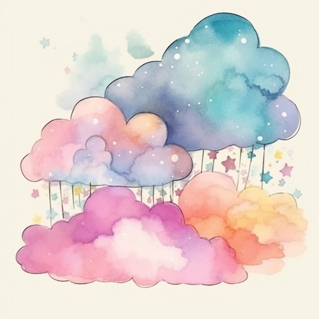 Un nuage coloré avec des étoiles dessus