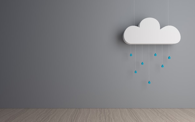 Nuage décoratif avec des gouttelettes de pluie dans une pièce sombre