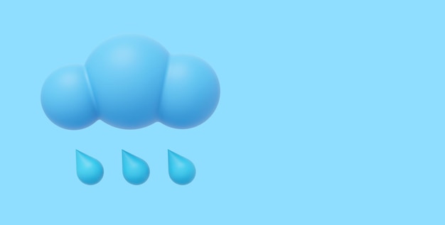 Photo nuage de dessin animé bleu avec icône de rendu 3d de pluie sur fond bleu espace pour le texte