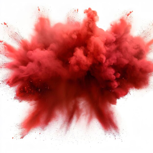 Nuage d'explosion de poudre rouge sur fond blanc