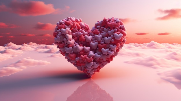 Un nuage en forme de cœur avec beaucoup de cœurs flottant dans le ciel ai