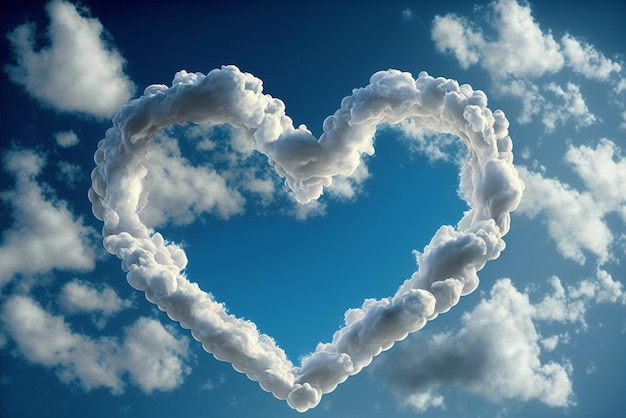 Un nuage en forme de coeur dans le ciel avec le mot amour au milieu.