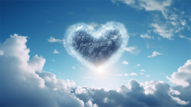 Nuage en forme de coeur sur fond de ciel bleu avec vignette 3d