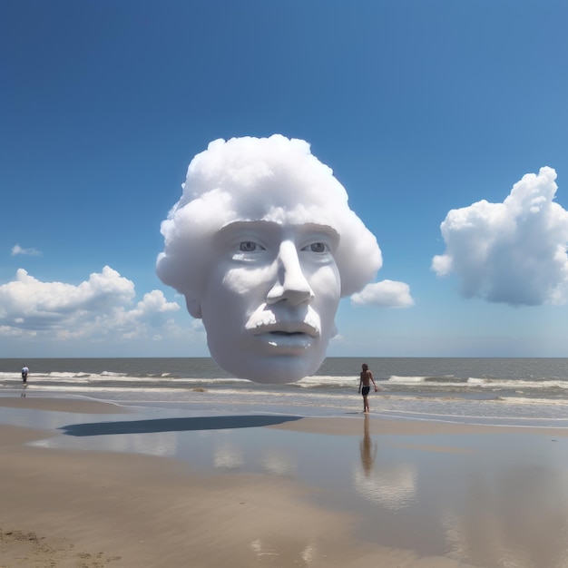 Photo un nuage en forme de visage humain au-dessus de la mer sur une plage