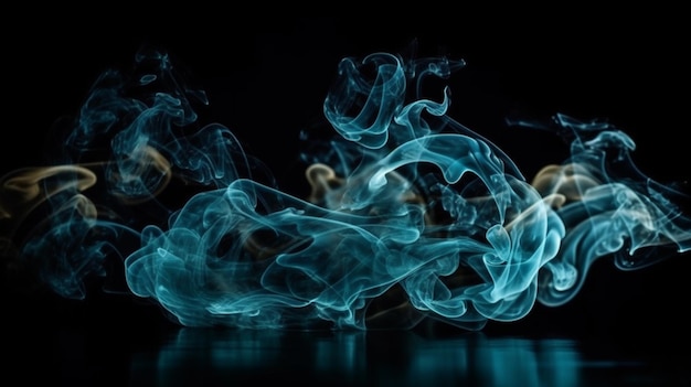 Nuage de fumée bleue et verte sur un fond noir isolé Contexte de la fumée de vapegenerative ai