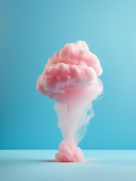 Un nuage de fumée en forme de nuage rose est placé sur un fond bleu.