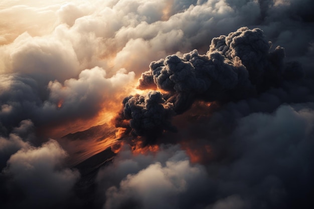 Un nuage de fumée et de fumée du volcan