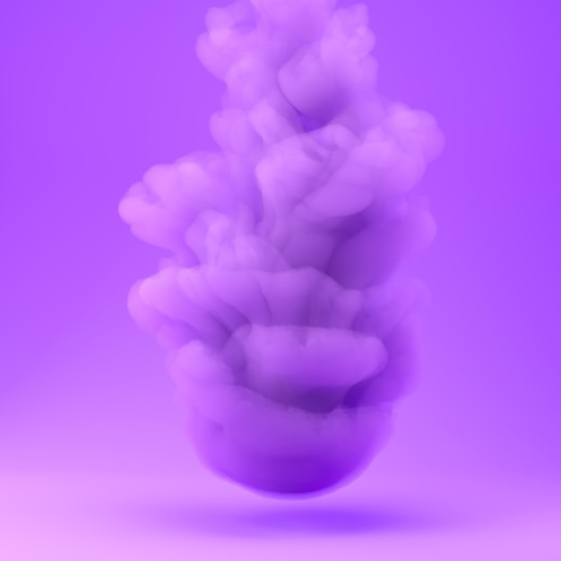 Photo nuage de fumée réaliste sur fond violet rendu 3d