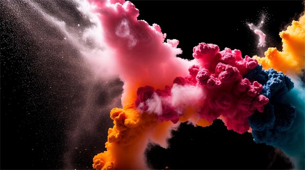 Un nuage de fumée rose et orange sur fond noir