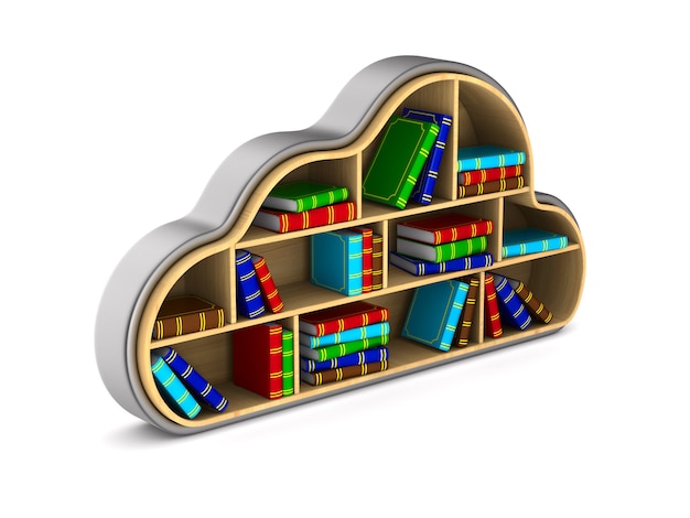 Nuage avec des livres isolés sur blanc Illustration 3D