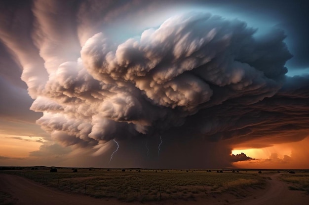 un nuage d'orage avec des éclairs dans le ciel au-dessus