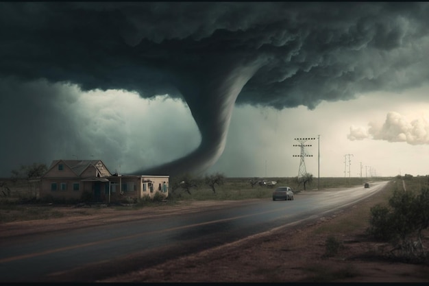 un nuage d'orage est au-dessus d'une maison et une maison est représentée.