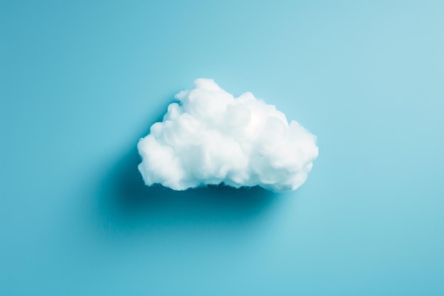 Un nuage plane au-dessus flottant gracieusement sur un fond bleu vibrant Une représentation minimaliste de l'informatique en nuage et du stockage généré par l'IA