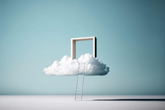 Un nuage avec une porte dessus et une échelle dessus.