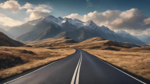 Le nuage de la route et le ciel sur le fond de la montagne