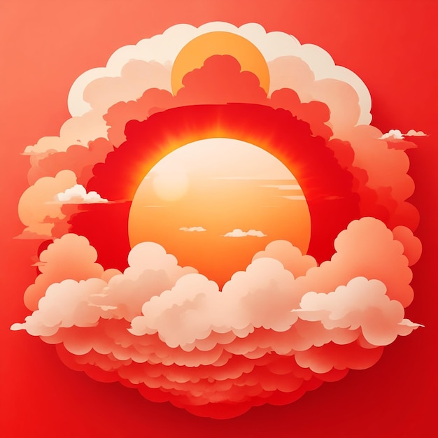 Un nuage et un soleil rouge à l'arrière-plan