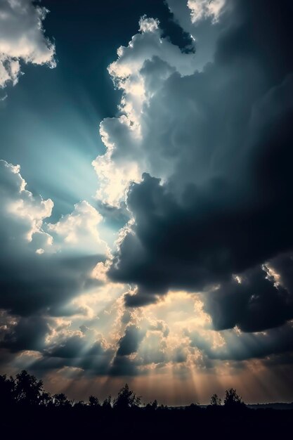 Un nuage de tempête avec le soleil qui brille à travers les nuages