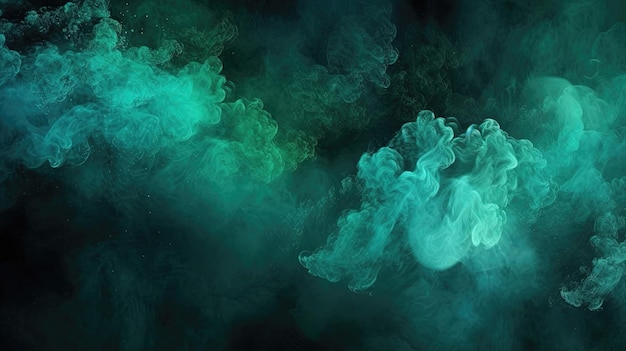 Nuage de vapeur brillant bleu vert brillant sur fond d'art abstrait noir foncé Brume de couleur