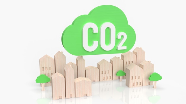 Le nuage vert co2 et la ville du bois pour l'empreinte carbone ou le rendu éco-concept 3dxA