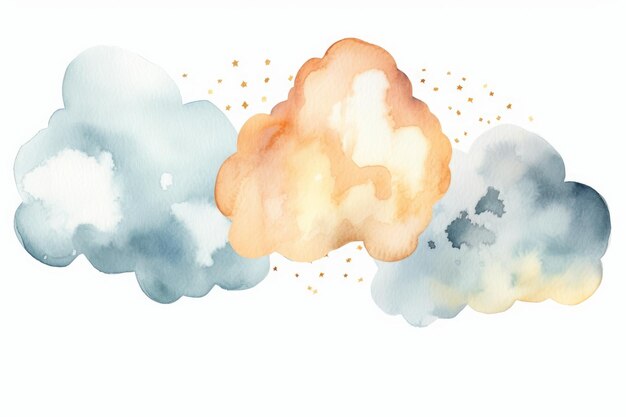 Nuages aquarelles pour décor de chambre de bébé fille sur fond blanc générés par l'IA