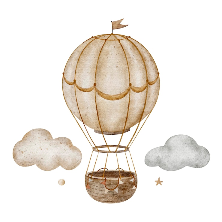 Photo des nuages de ballons de style vintage, des étoiles, des illustrations de dessins animés pour affiches, des autocollants et des enfants.