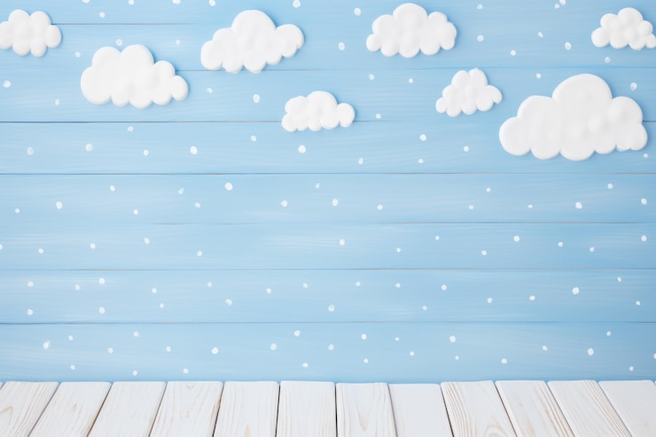 Photo nuages bébé toile de fond fond en bois blanc