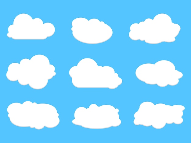 Nuages blancs duveteux sur le ciel bleu du printemps dans un style dessin animé pour la conception de fond ou de papier peint