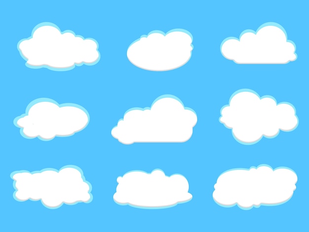 Nuages blancs duveteux sur le ciel bleu printanier en style dessin animé pour la conception de fond ou de papier peint.