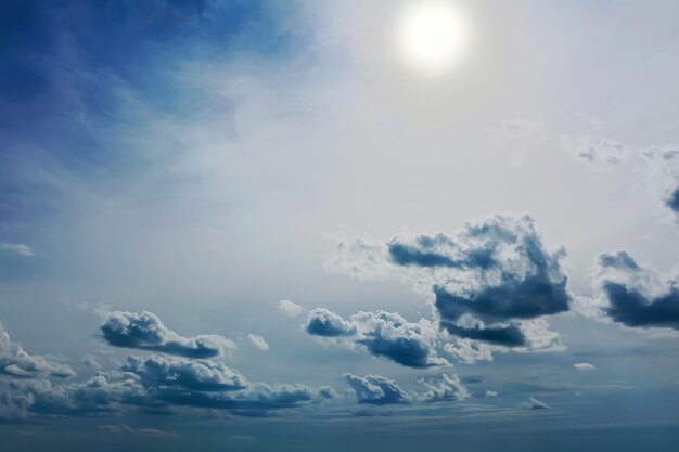 nuages blancs sur fond de ciel bleu, fond d'écran abstrait saisonnier, atmosphère de journée ensoleillée