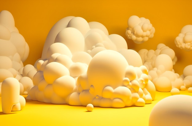 Nuages blancs de neige soufflée flottant au-dessus d'un support jaune
