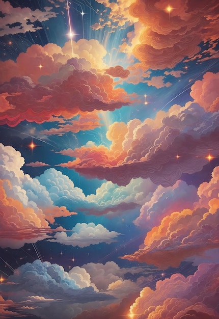 nuages étincelants électriques magnifique motif coloré postal nuage coloré très détaillé
