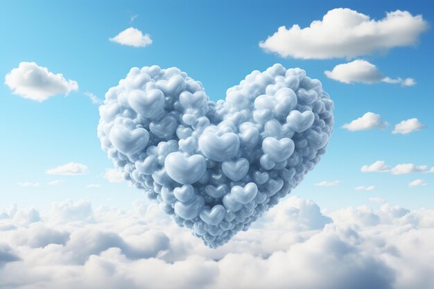 Photo des nuages en forme de cœur.