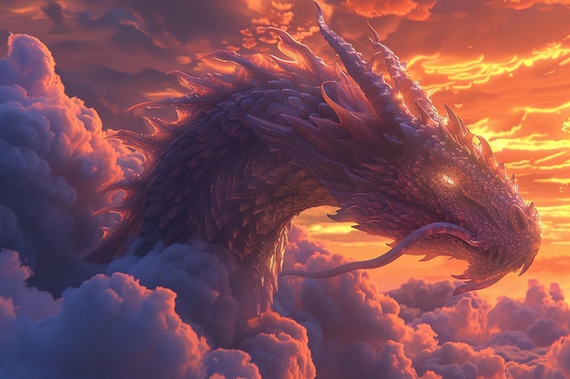 Des nuages en forme de dragon dans un ciel de coucher de soleil vibrant