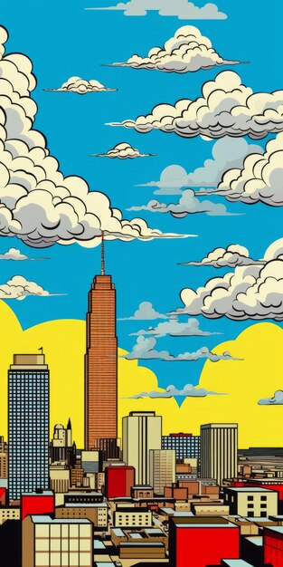 Des nuages d'illustration de dessins animés pop art au-dessus d'Oklahoma City
