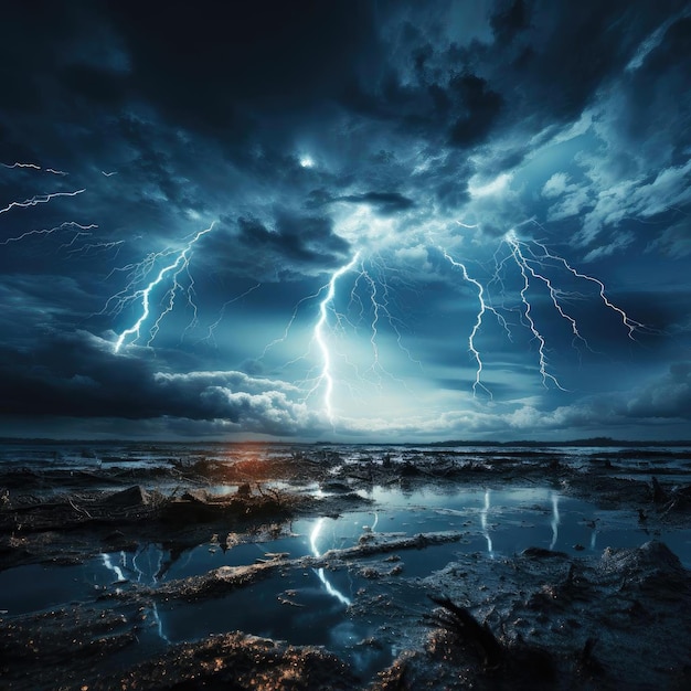 Nuages et mer d'orage d'orage de foudre