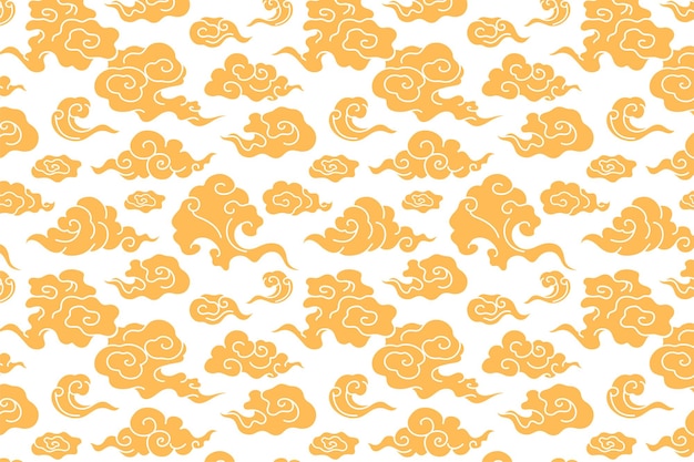 Des nuages à motif png, un fond peint en or, une illustration d'autocollant oriental.